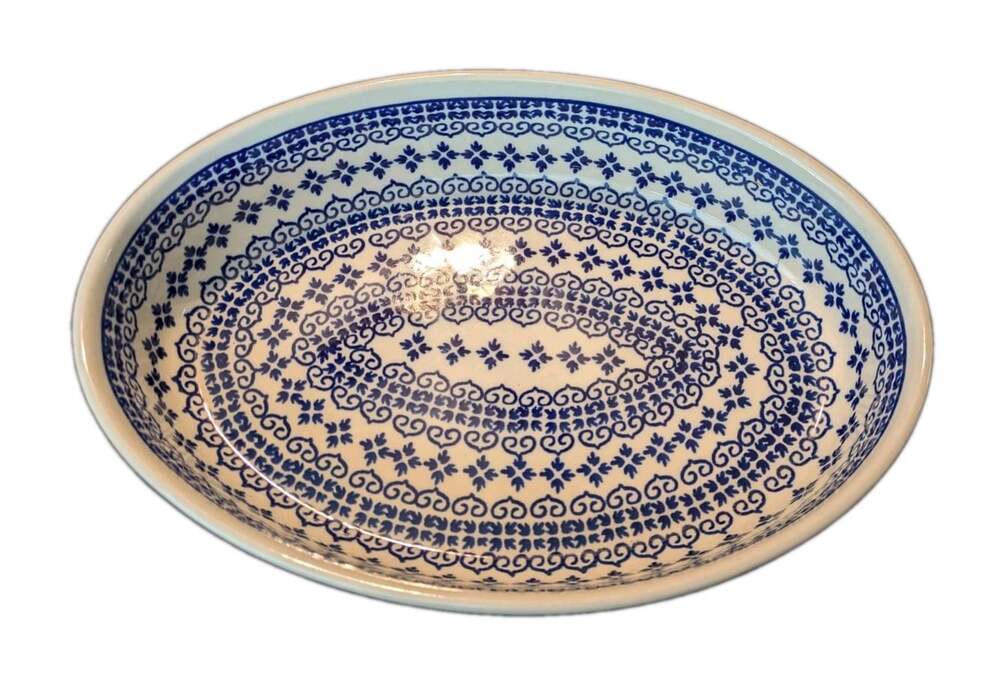 Zaklady Boleslawiec Polish Pottery 11" Oval Baker Serving Dish Blue Lace 714